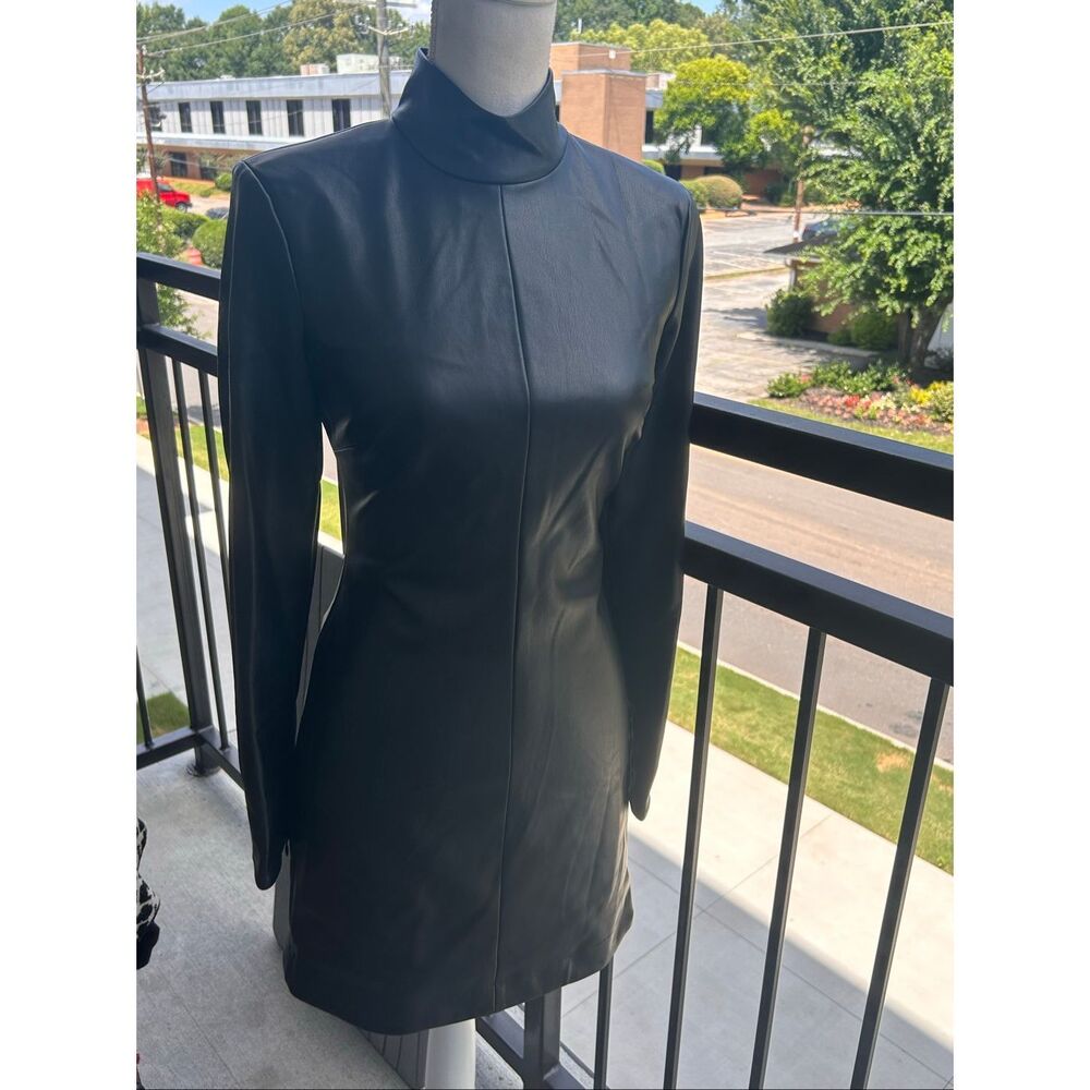 Staud Palettes Faux Leather High Neck Mini Dress Black Size 2 - Picture 9 of 14